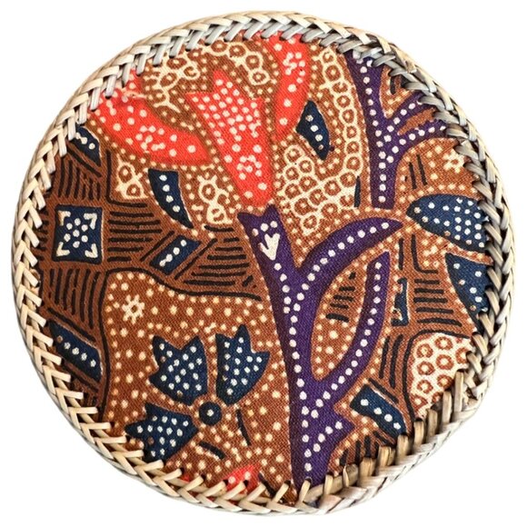 Vtg 1970s Set 12 COASTERS Boho / MCM Batik Fiber Coasters with Lidded Box 3.5" - Picture 3 of 16